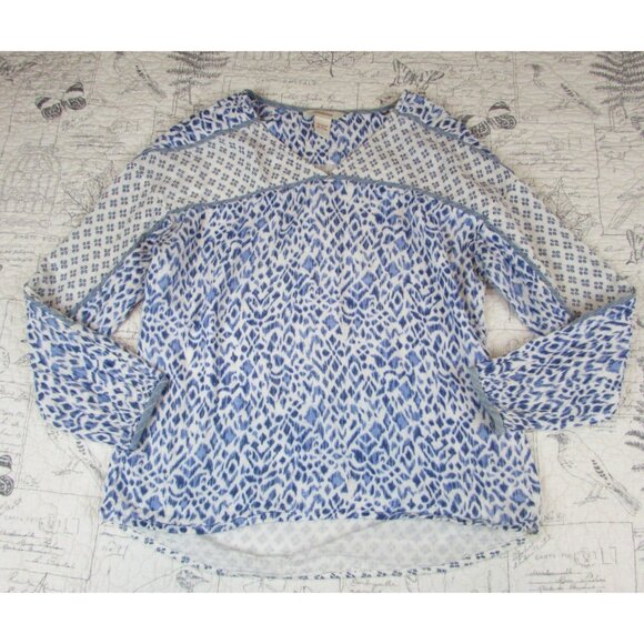 Sundance Catalog Women's Blue white ikat multi print long sleeve cotton top S - Picture 8 of 10